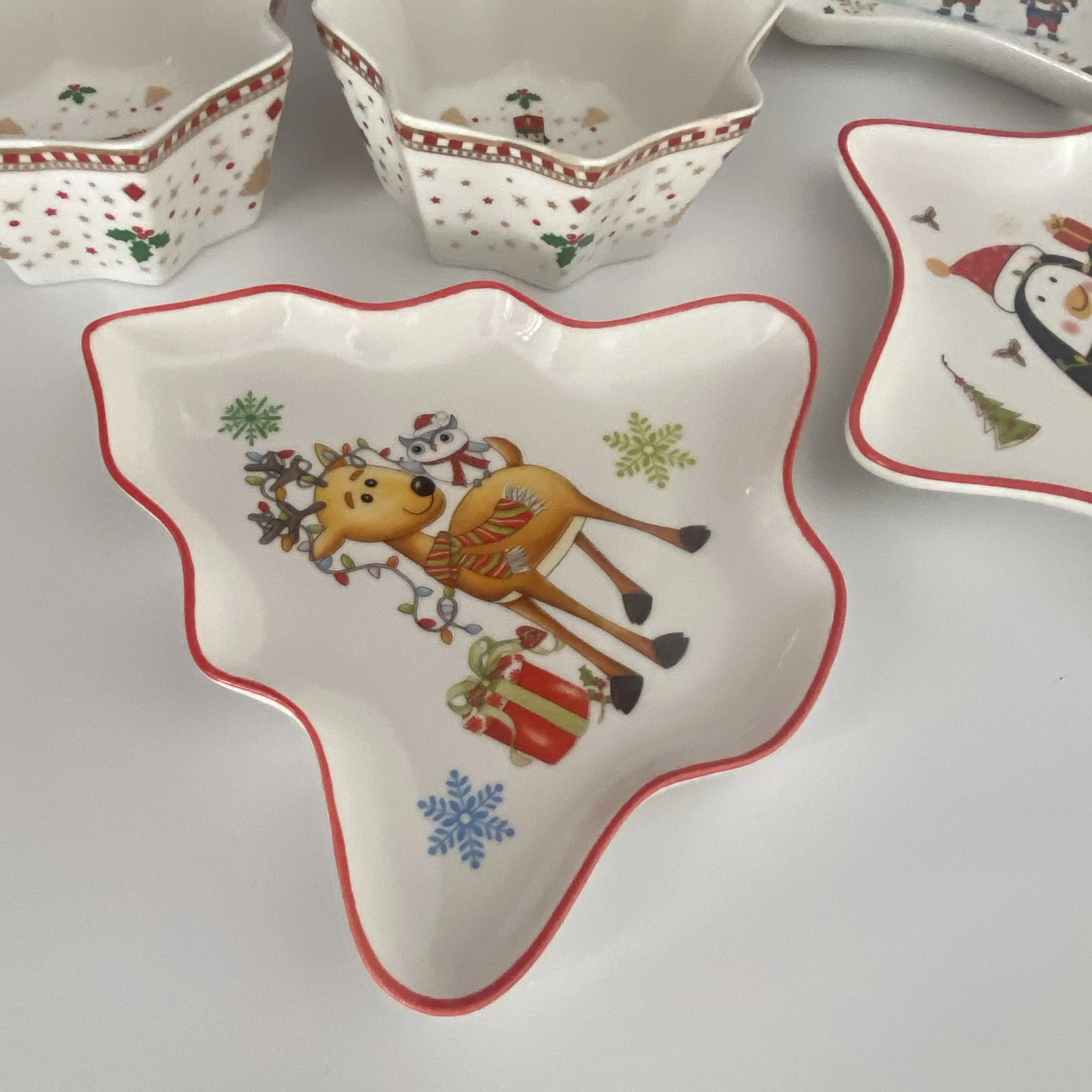 Christmas Star Plate Santa Claus Plate Creative Ceramic European Fruit Plate Small Dessert Dishes
