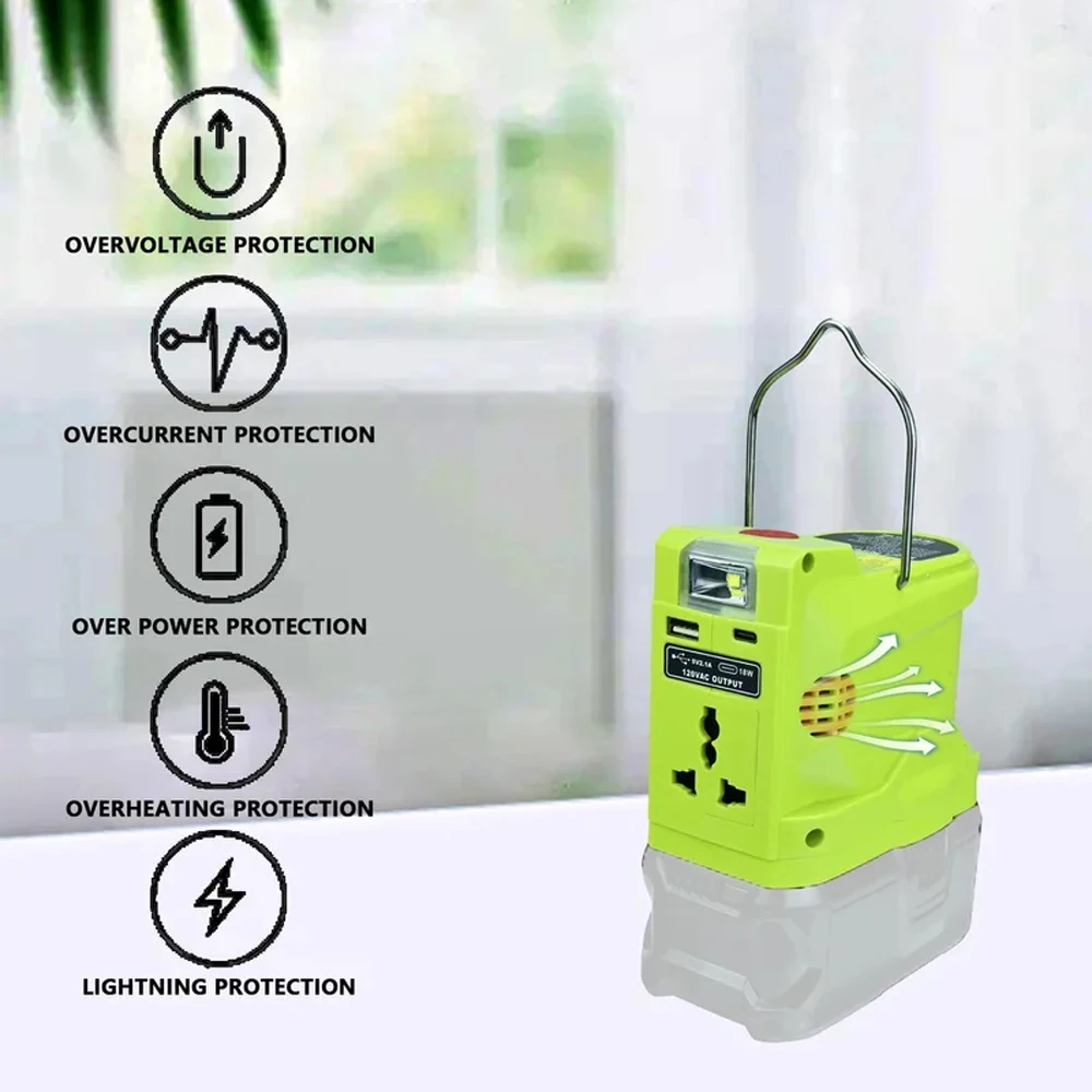 Imagem -03 - Adaptador de Bateria Ryobi com Porta Usb Ganchos Elevadores Ferramenta Elétrica Conversor Luz Led 220v
