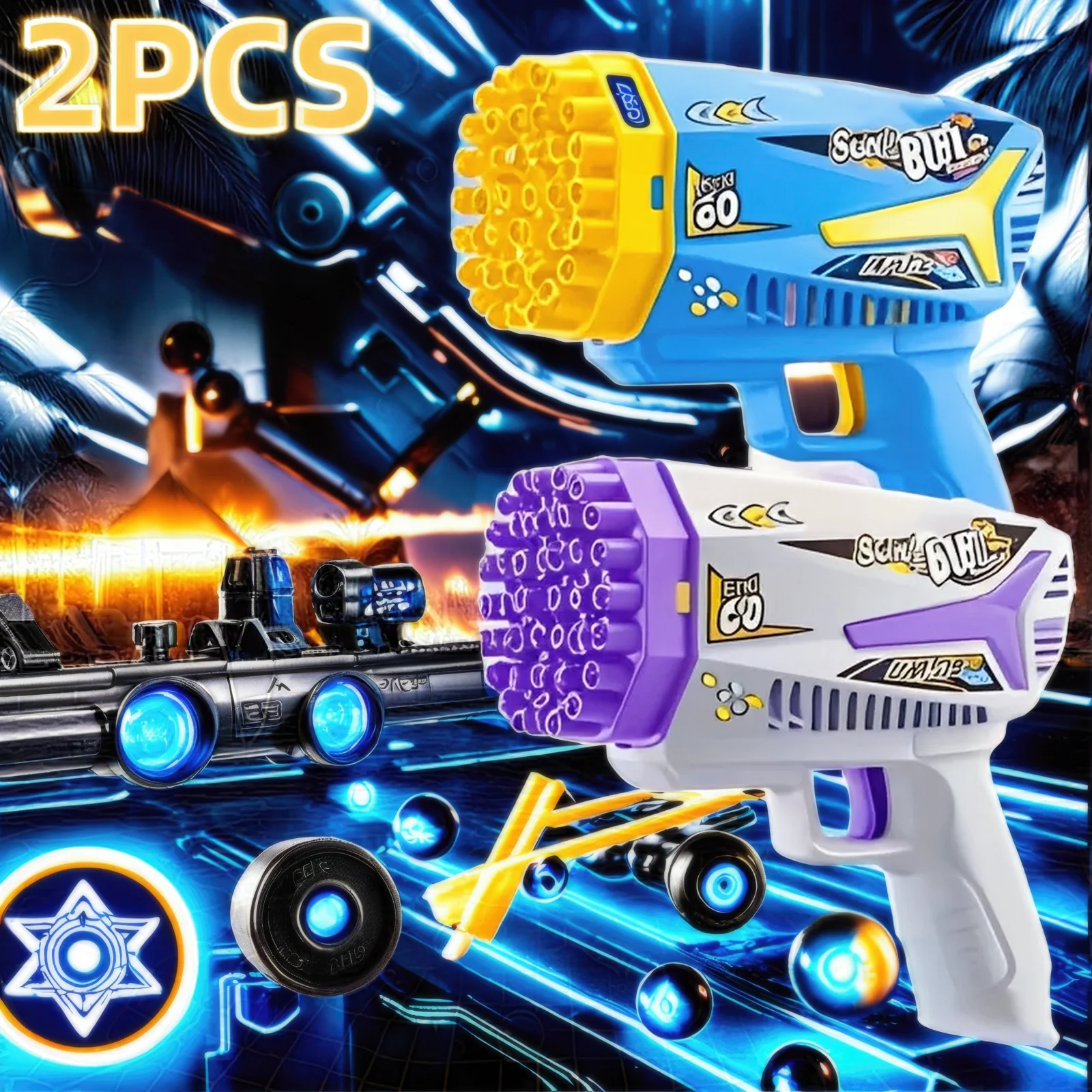 Amerikaans populair, kinderbubbelmachine speelgoedbubbelpistool, buiten jongen meisje spel speelgoed 2-pack bellenmachine, een van het kind