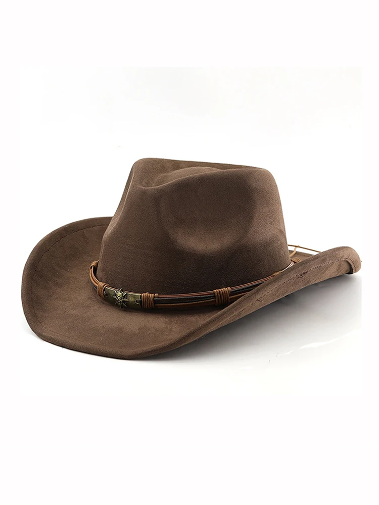 Wildleder Western Cowboy Hut für Männer Frauen Vintage gerollte Krempe Filz Jazz Hüte Outdoor Reise Ritter Hüte