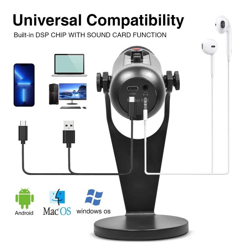 전문 스튜디오 콘덴서 마이크, 유튜브 틱톡 녹음 USB PC 전화 스트리밍 게임 팟 캐스팅 노래 마이크 스탠드