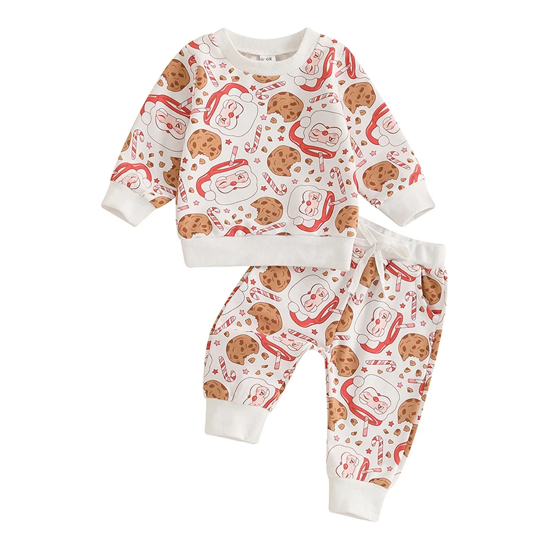 

Baby Pants Set Cookie Santa Claus Print Long Sleeve Sweatshirt with Sweatpants Christmas Outfit for Girls Boys