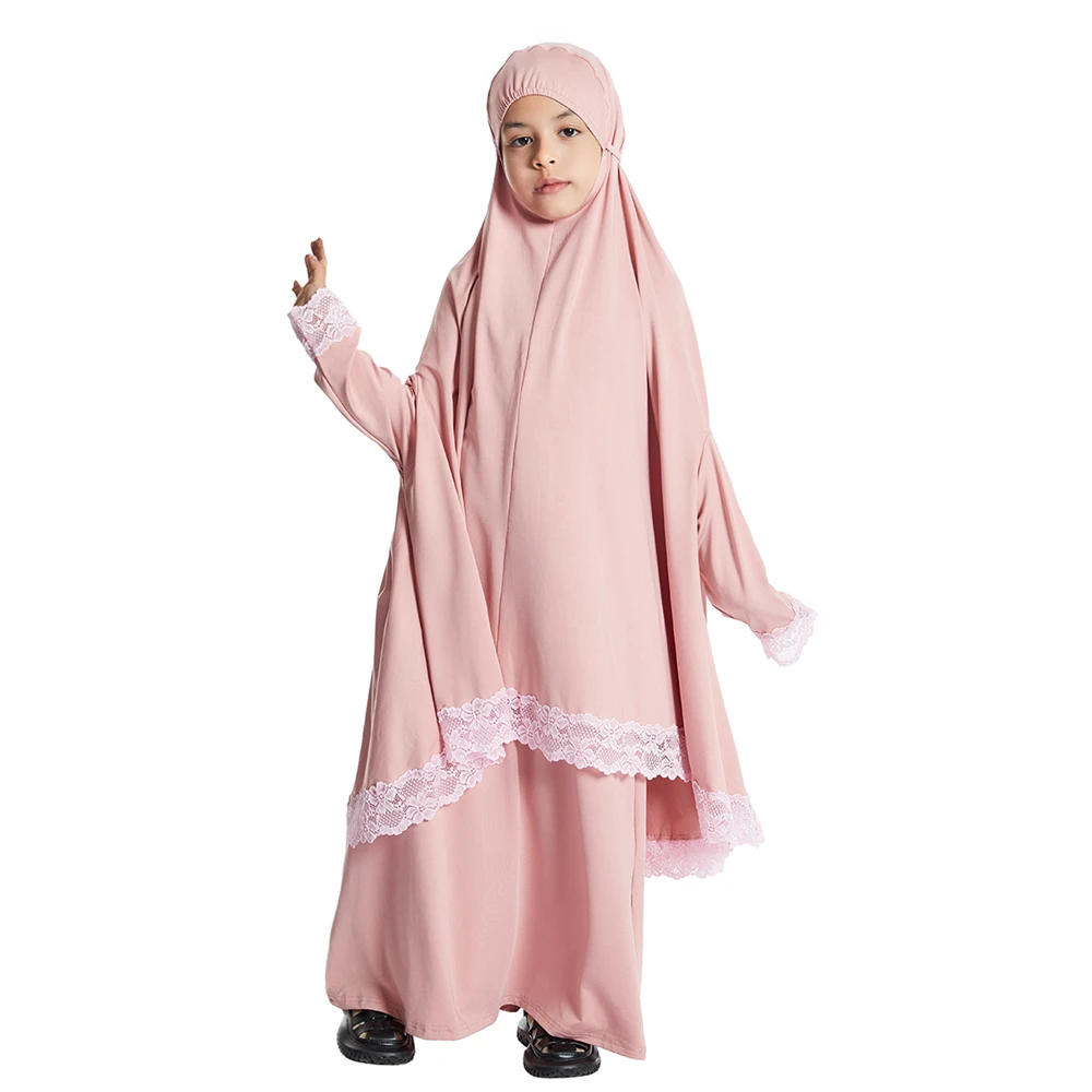 2 pz Ramadan Abaya bambini ragazze musulmano Overhead Hijab Maxi gonna Set preghiera indumento tradizionale caftano Burqa abbigliamento vestito