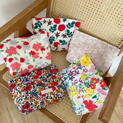 Sac à cosmétiques floral coréen pour femmes, sacs d'évaluation de maquillage en tissu de coton, pocommuniste de rangement cosmétiques portables pour poudres, étui de beauté à fermeture éclair