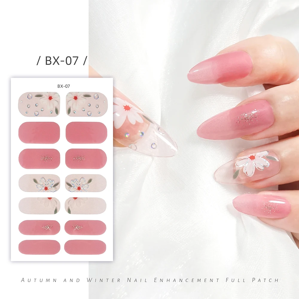 Waterproof Nail Patch Cure-free Gel Nail Stickers with Flower Self-Adhesive Nail Patch for Nails Manicures Press On Nails