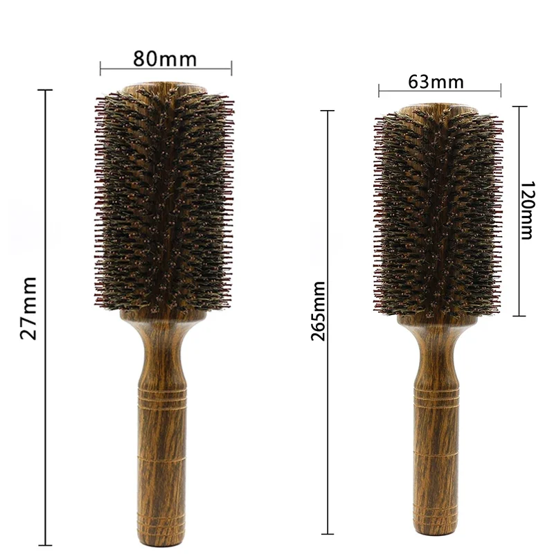 Professional Barber Hair Wood Round Brush Nylon And Boar Bristle Hairbrush For Salon Hairdressing Stylist Tools Women Hair Comb