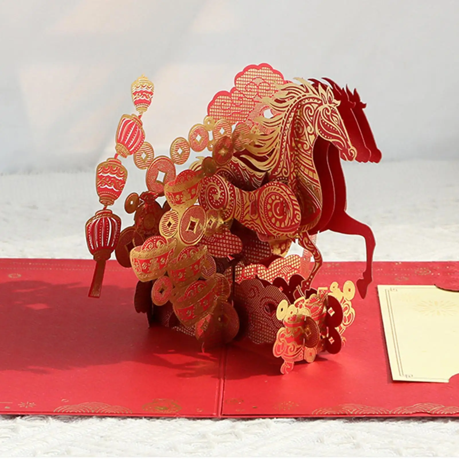 Horse Chriswith Stunning Gold Foil Chinese New Year Card Handmade Includes Envelope & Writing Insert 3D Year of the Horse