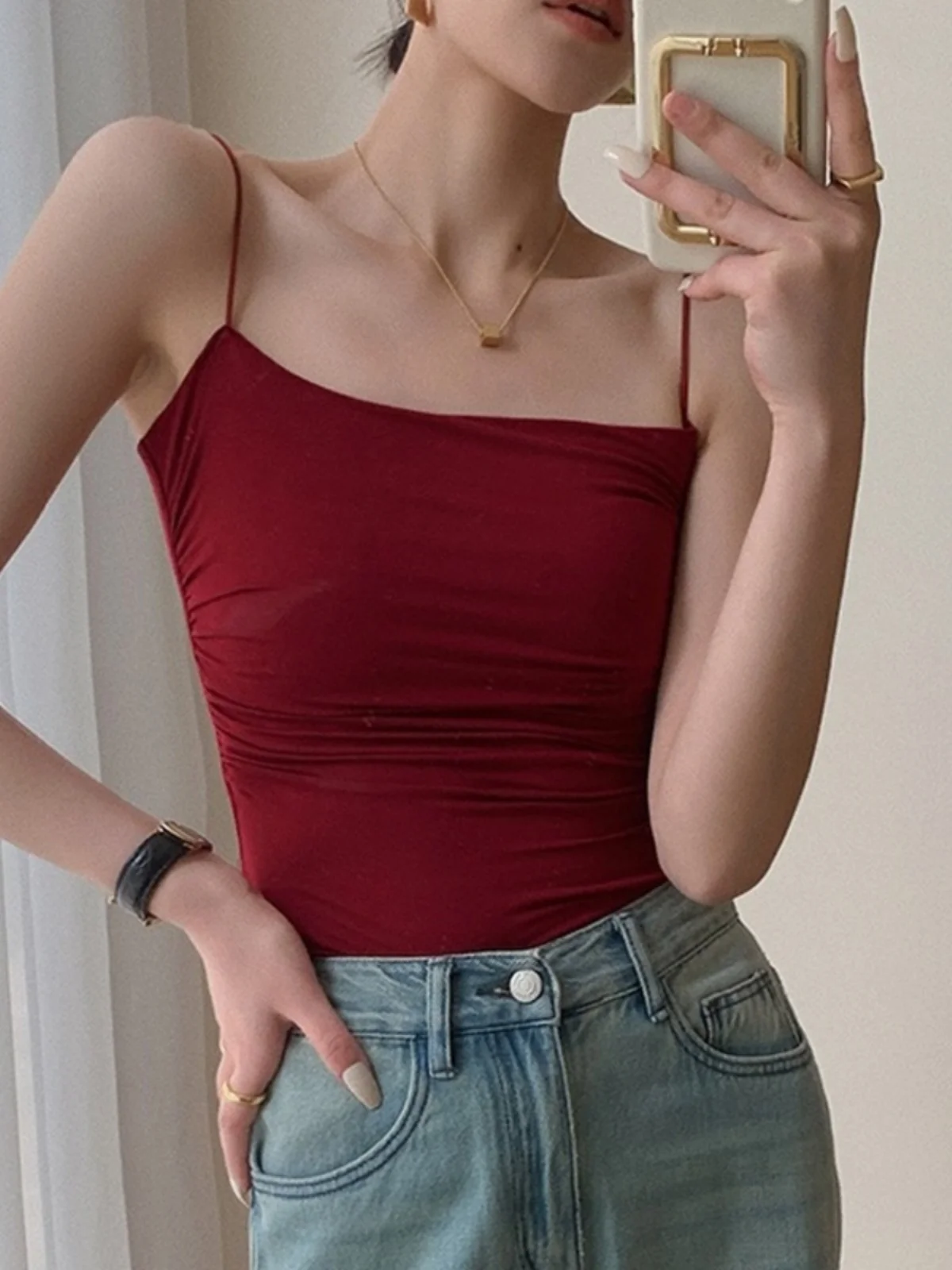 レッド スモール ストラップ ベスト レディース インナー 早春 胸パッド付きブラジャー ワンピース 下着 アウトドア 美しい ベース irt