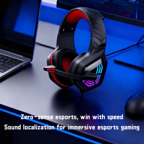 Imagen 2 del producto Auriculares para juegos con luz LED G7, auriculares estéreo envolventes con cable y micrófono con reducción de ruido para ordenador, PC y Gamer