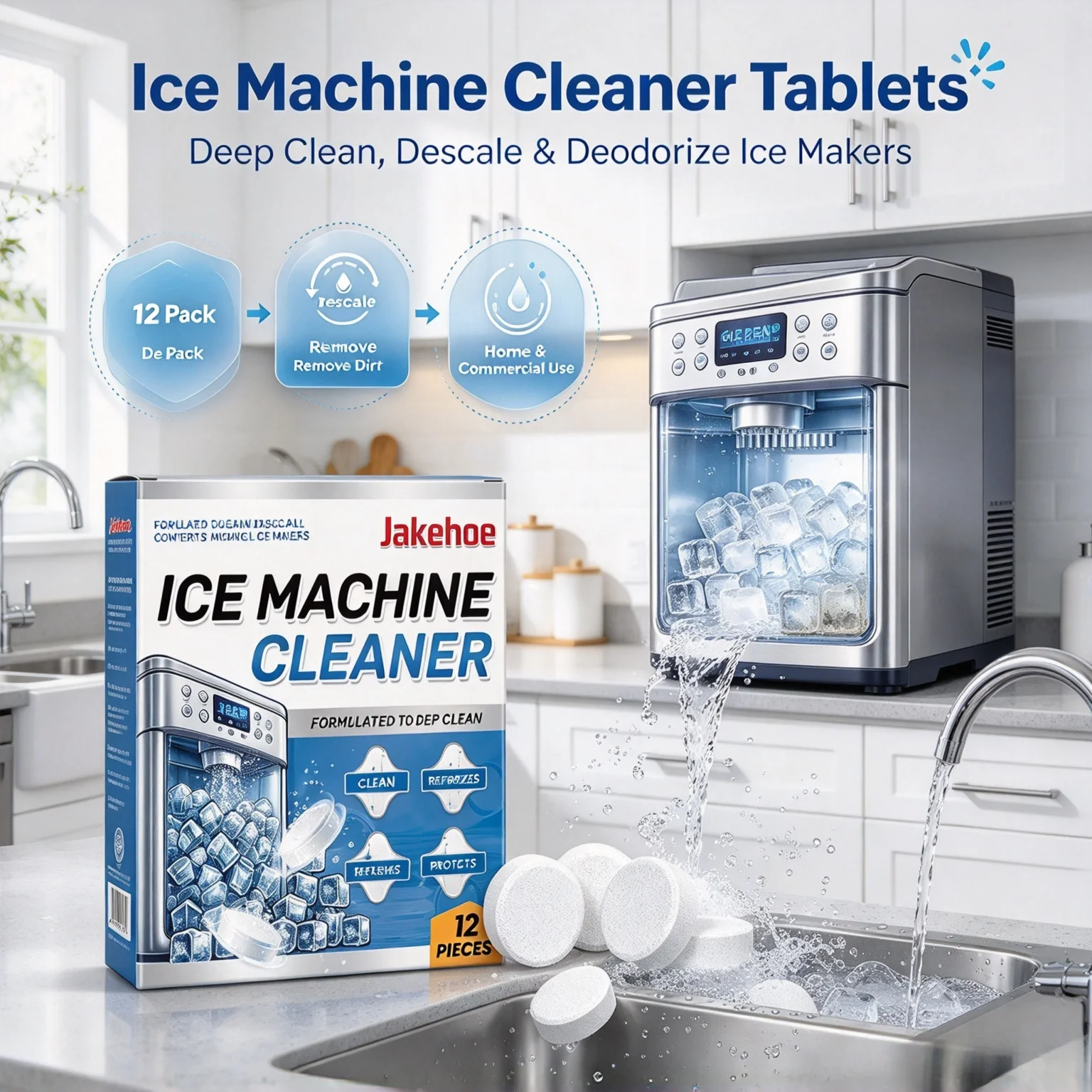 Ice Machine Cleaner Tablet Deep Clean Descale Remove Dirt Odor Deodorize Prolong Ice Machine Lifespan Home Ice Maker Care Tablet