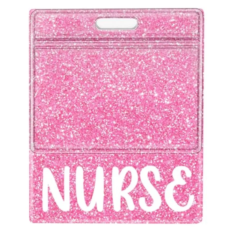 Oversized Badge Buddy Card Holder - Accessories Glitter Horizontal ID Identification Tags for Hospital Medical Work
