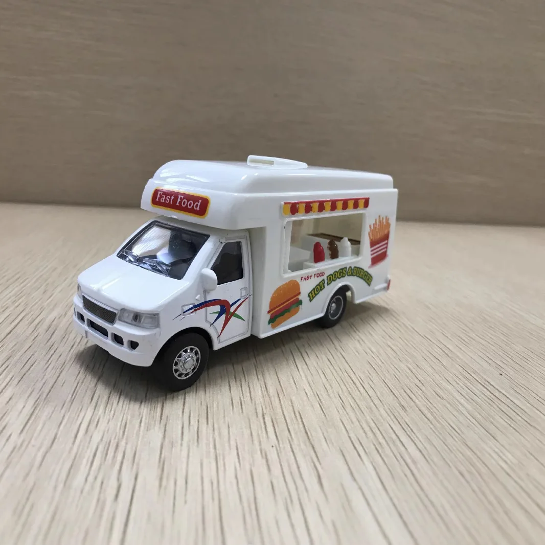 1:35 Creative Alloy Ice-cream Truck / Fast Food Car Toys Simulation American Ice-cream Truck Children Pull Back Diecast Car Toys