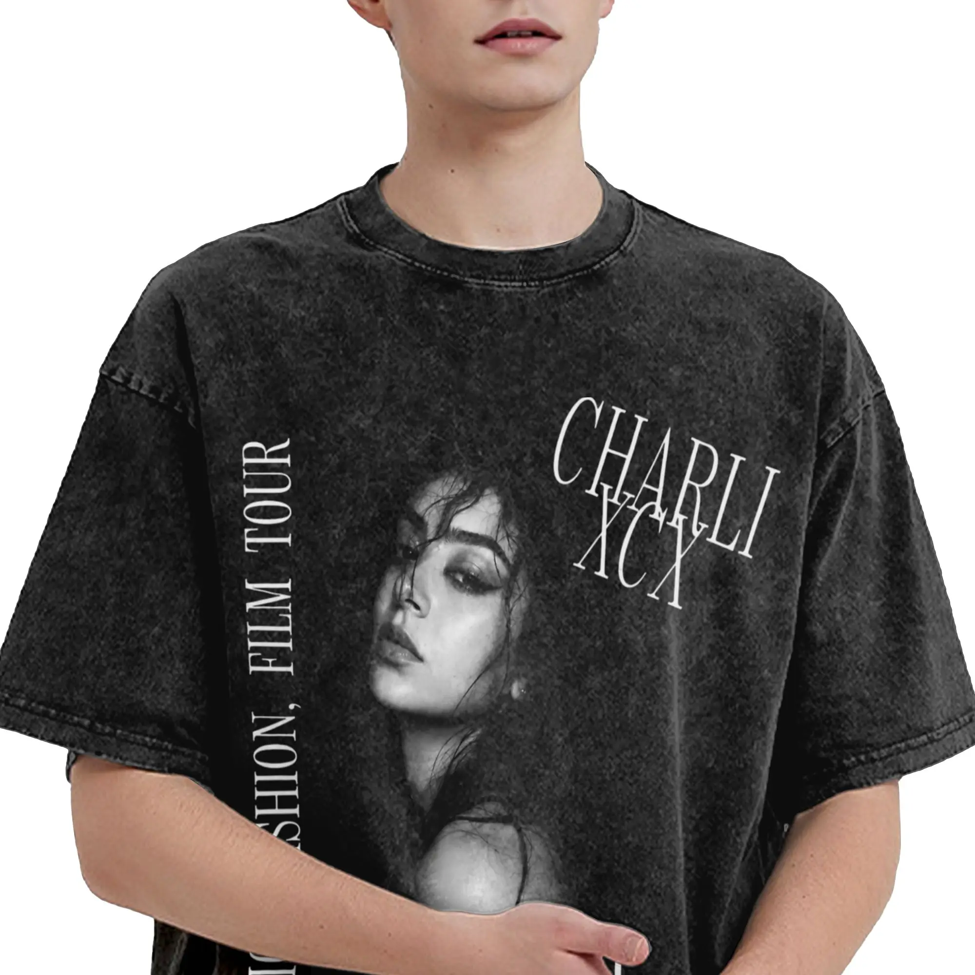 Charli XCX 2026 Music Fashion Film Tour  Merch Washed T Shirt Men Women Streetwear Hip Hop T-Shirts Printed  Tee Shirt