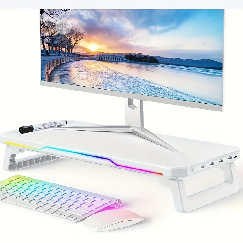 

RGB ABS Monitor Stand with 3 USB Ports Data Transfer and Charging Capability Keyboard and Mouse Storage Deskto