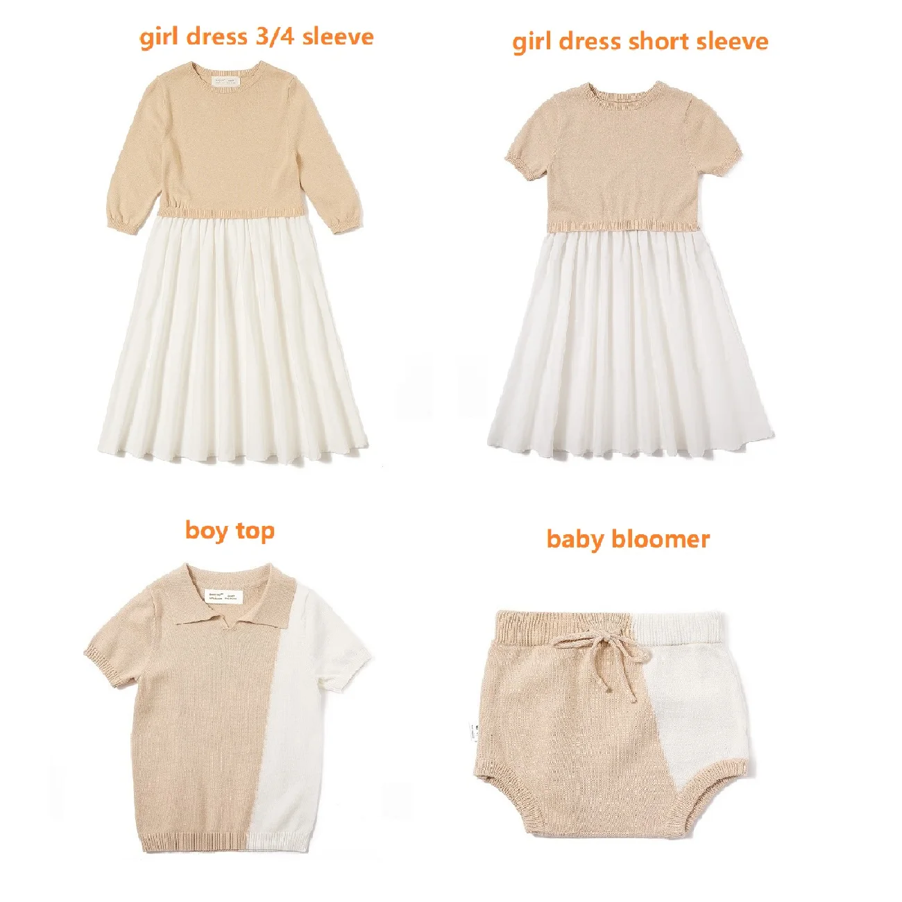 New Knit Set Apricot Colorblock Matching Family 2022 Summer Baby Bloomer Boys Top Girls Dress Cotton Linen Buttom Soft,#7006