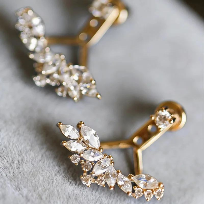 

Серьги-крылья из стерлингового серебра 925 пробы с фианитами, позолоченные, с блестящими цирконами, для женщин, гипоаллергенные, изысканные украшения