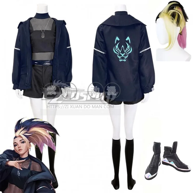 The Rogue Assassin KDA Akali Game Cosplay Costume Sexy Akali Cosplay Clothes Jacket Women Halloween Full Set Cosplay Costume