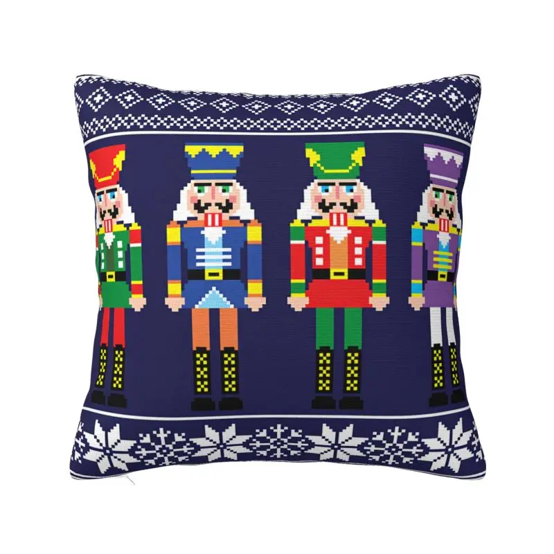 Custom Nordic Style Christmas Nutcrackers Soldier Cushion Cover 45x45cm Soft Holiday Throw Pillow Case for Car Square Pillowcase