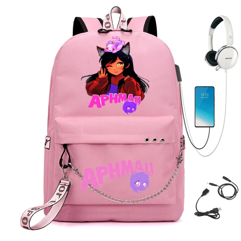 Aphmau Anime Studentin Schultasche Damen Laptop Rucksack USB Schulrucksack