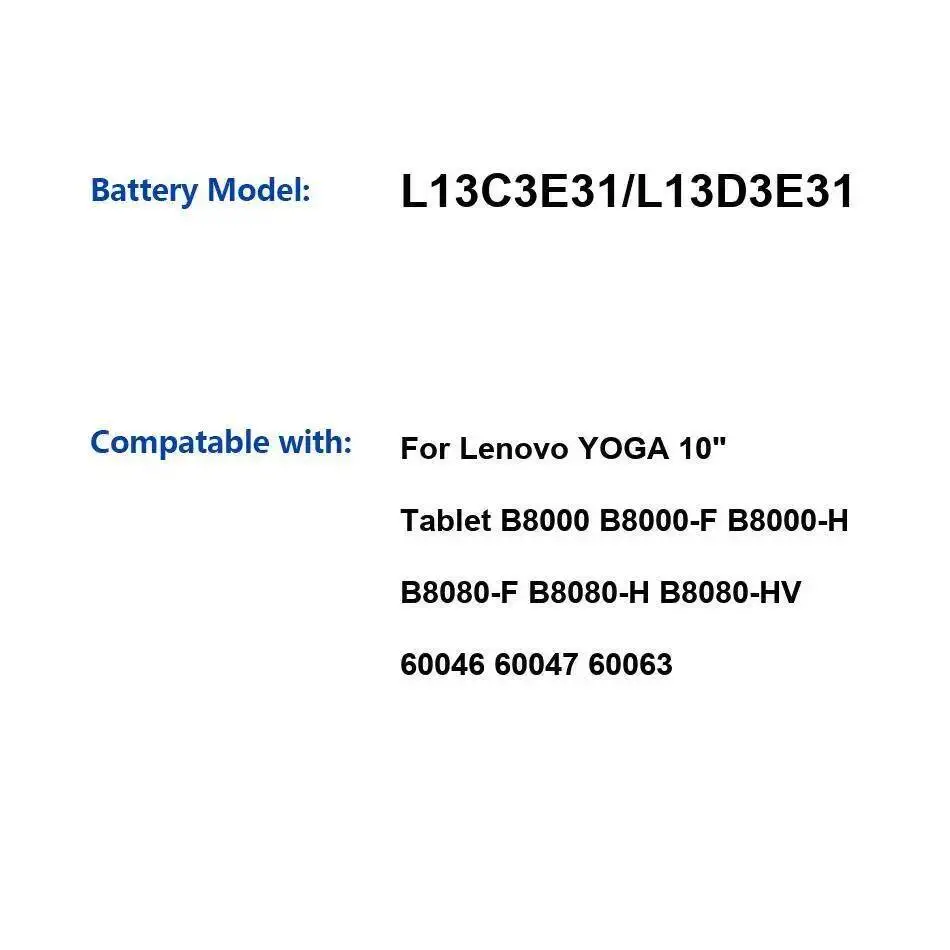 

Аккумулятор для планшета L13C3E31 L13D3E31 9000 мАч для Lenovo Yoga 10 дюймов B8000 B8000-F B8000-H B8080-F B8080-H B8080-HV 60046 60047 60063