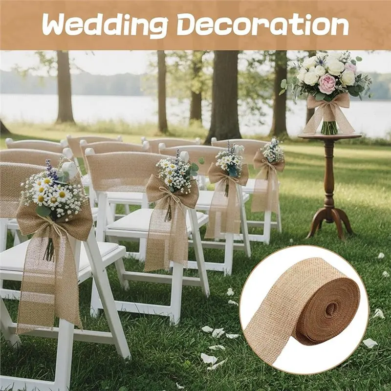 TFORU-Burlap Fabric 15Cm X 10M Natural Jute Ribbon Roll Tape Rustic DIY Craft Gift Wrapping Garden Wedding Decoration Strips
