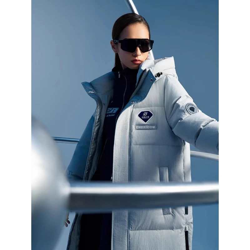 سترة Chericom Rocket طويلة مع فتحة بسحاب وأساور مقاومة للرياح وجيوب مائلة معطف ثقيل الوزن Y299078Y