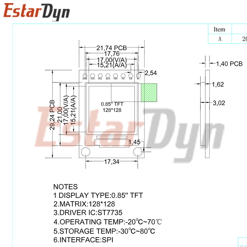 0.85 Inch 0.85 "Kleuren Tft Display Module Hd Ips Lcd Led Screen 128X128 Spi-interface ST7735 Controller
