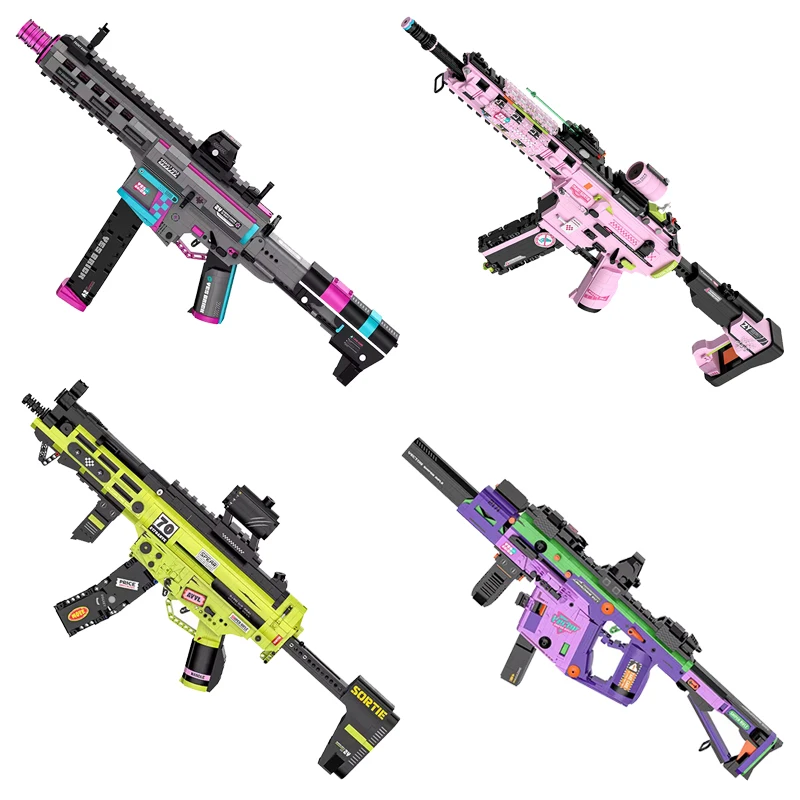 Pink Military Gun Building Blocks Mini Micro Bricks M4A1 MP5 ARP-9 Assault Submachine Rifle Model DIY Assembly Educational Toy K