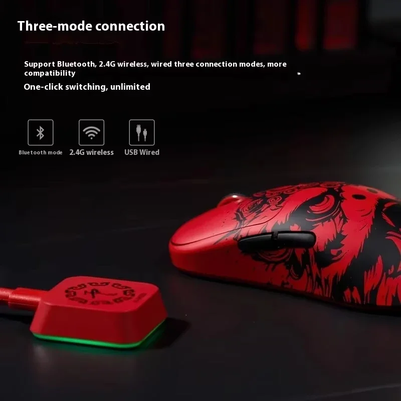 Waizowl OGM Cloud 3950 Lion Dance Mouse Gaming tiga Mode ringan Mouse Game untuk PC e-sports 8k nirkabel Bluetooth Wired