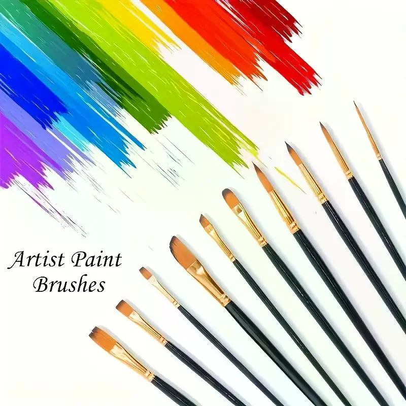 12Pcs Nylon Bristle Brush Set Flat Brushes Watercolor Oil Paint For Artists Amateur And Acrylic Paintings Fabric Brushes