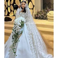 Customized Charming Square Collar Flowers White Wedding Dress 2026 Ball Gown Floor Length Sweep Train Stain Zipper Bridal Gown - Image 2