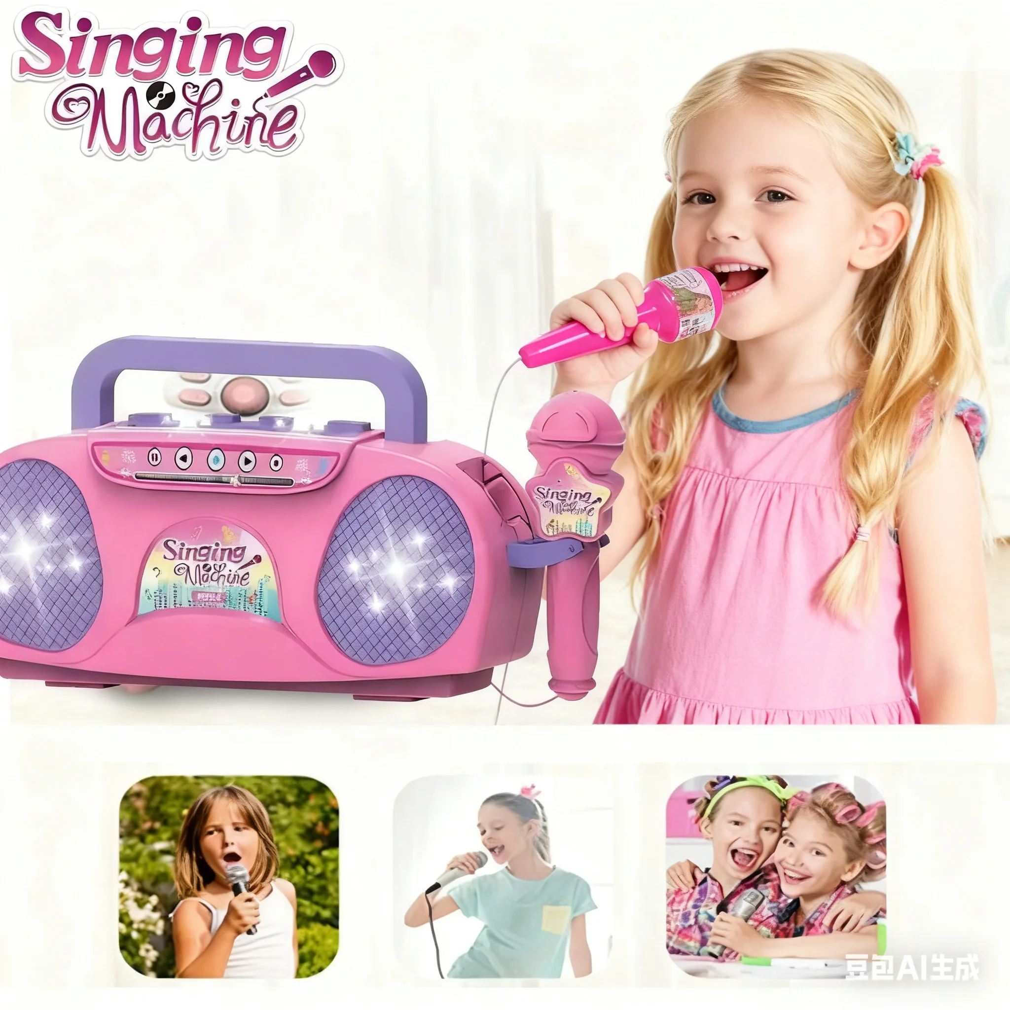 Karaokemachine met microfoon Draagbaar elektrisch zangspeelgoed met verlichting Muziekinstrument voor kinderen Kinderen Kerstmis Nieuwjaar Cadeau