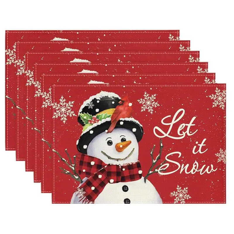 AT84-Red Christmas Winter Placemats Set Kit 12X18 Inch Seasonal Christmas Holiday Table Mats Set Of 6