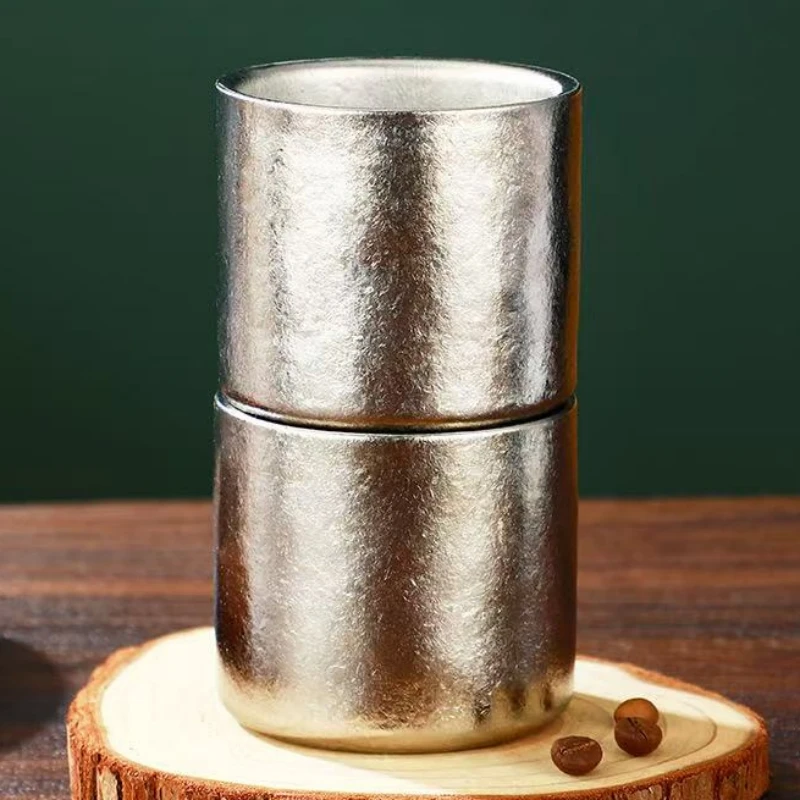 Pure Titanium Double-Wall Mini Coffee Mug,Outdoor Water Cups Silver-Gray Drinking Office Tea Mug 100 ml Luxury-Feel Coffee Cup view 3