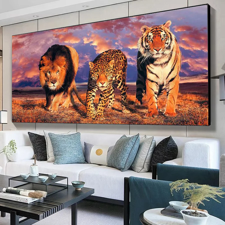 Tiger Leopard Lion Picture Large Size Diy Diamond Art Painting New Collection Animal Party Full Drill Mosaic Embroidery Kits