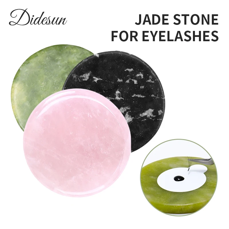 Didesun Round Jade Stone False Lash Glue Adhesive Pallet Pad Holder Pink Jade Stone For Eyelashes Glue Pad Holder Makeup Tools