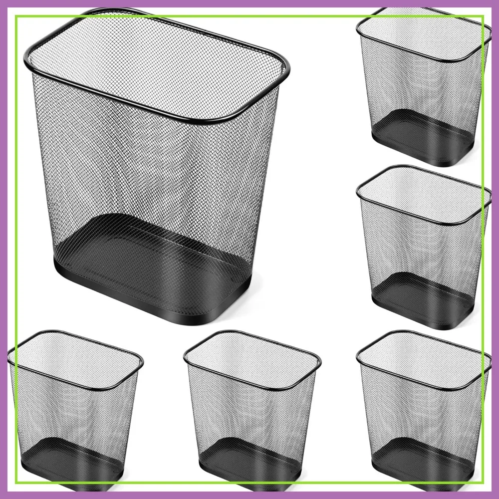 

6 Pack Mesh Square Trash Cans 4 Gal Wire Wastebasket for Home Office Black Metal Rectangular Garbage Bin for Kitchen Bathroom Bedroom 11.7x8.5x11.8 Inch