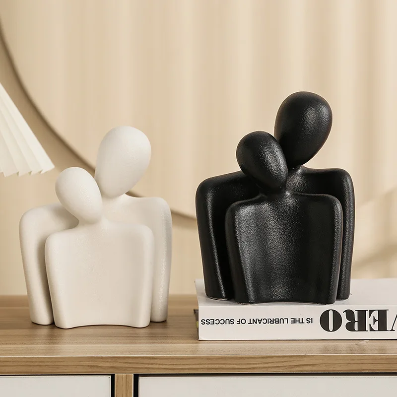 Ceramic Abstract Simple Human Statue Hugging Couple Figurine Modern Home Decor Living Room Bookshelf Ornament Valentine Day Gift