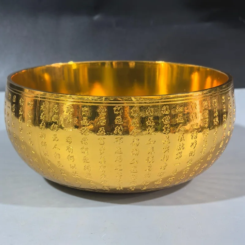 Large thickened brass wash basin with the Heart Sutra design, Zen-inspired vintage accessory, pen washer, tea bowl, wate