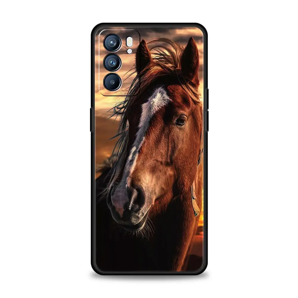 Running Horse Animal Phone Case For Oppo Reno8 Reno7 Reno6 Pro A54 5G Find X6 X5 A53 A52 A9 A15 A95 A17 A16 A76 A74 A57 Cover