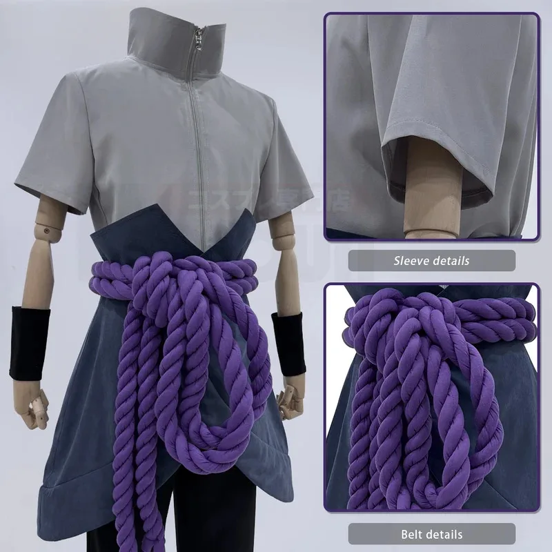 Kostum Cosplay Anime Uchiha Sasuke Atasan Celana Sabuk Cos Hadiah Konvensi Versi Dewasa Uniseks ir;l5