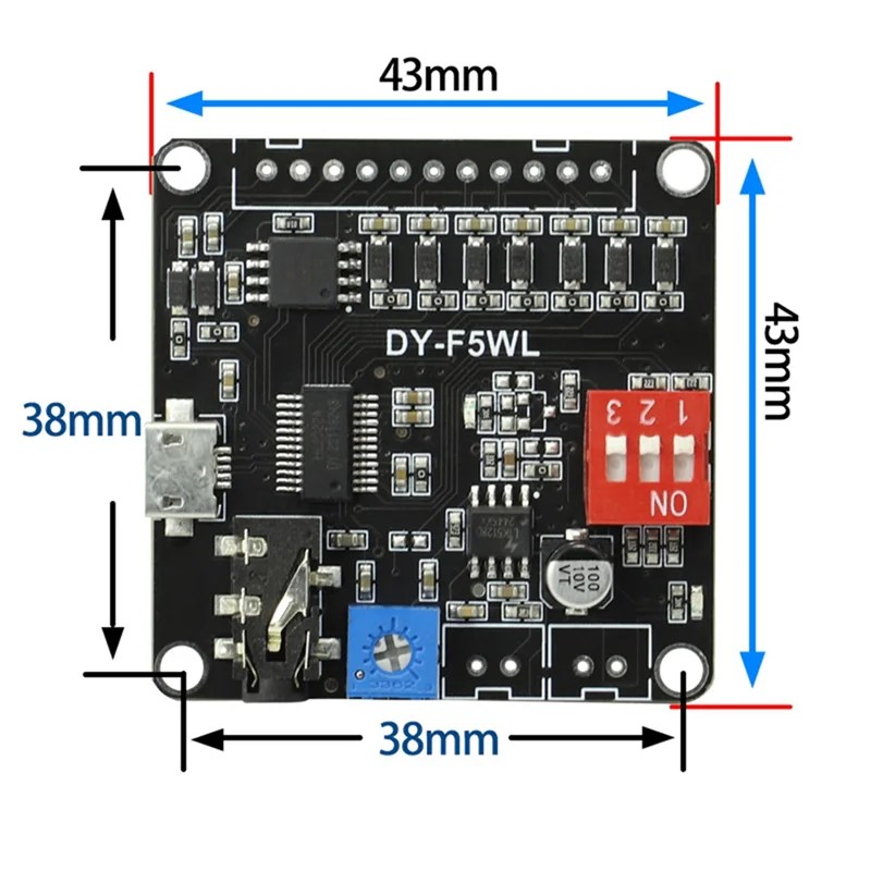 ABZZ-DY-F5WL Modulo di controllo lettore MP3 da 5 W che supporta il lettore musicale MP3 con scheda Micro-SD per Arduino