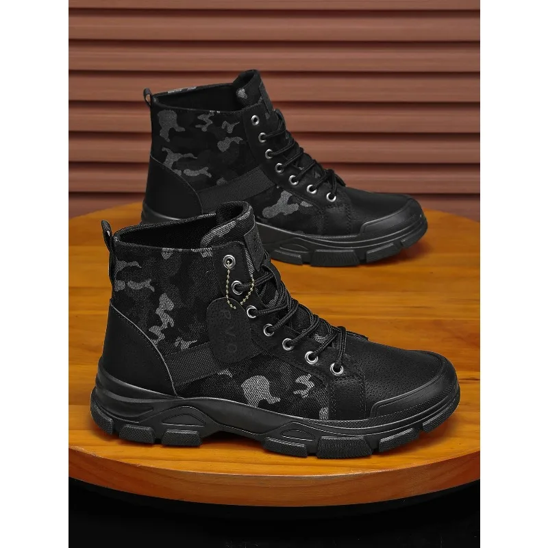 

Men's high top boots, casual sports shoes, outdoor camouflage, wear-resistant, trendy and fashionable men's boots