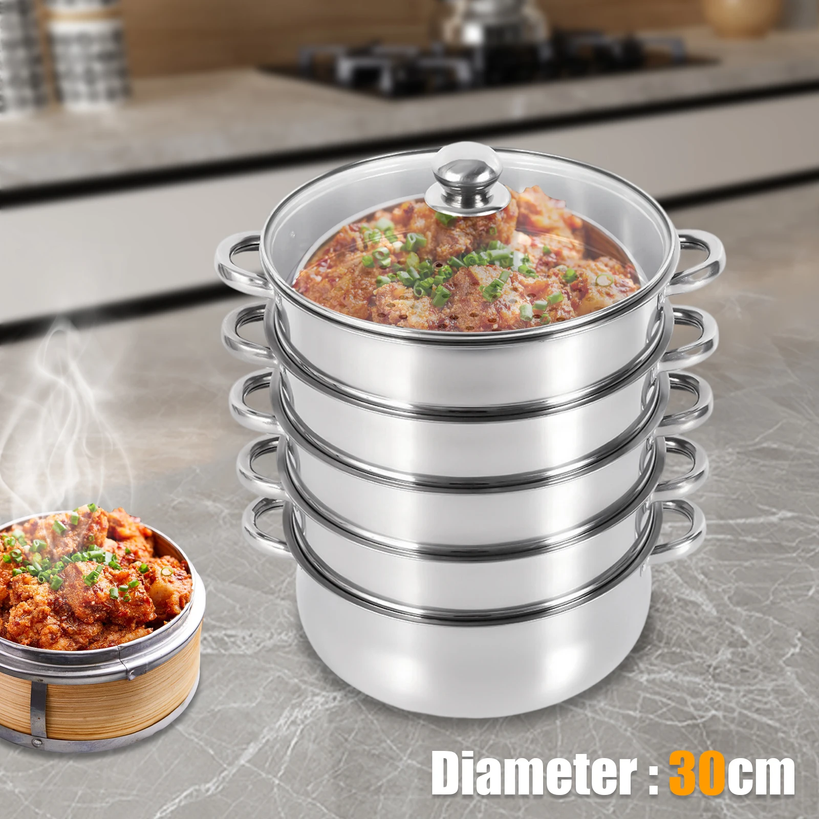 

5-Layer Stainless Steel Steamer 11.81in/30cm Overlapping for Cooking