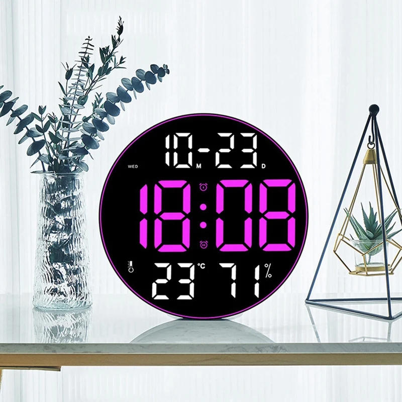 Ambient Light 12 Inch Big Screen Multifunction Clock Led Wall Clock Durable Magenta Color