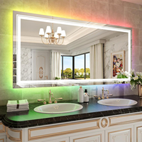 Large Full Size RGB LED Bathroom Mirror with Lights Vanity Wall Mirrors Dimmable Smart Anti-Fog Vertical/Horizontal