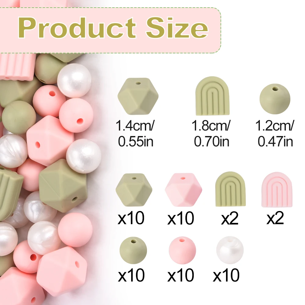 LOFCA 54pcs 12mm Beads Hexagonal Silicone Loose beads for Making Bracelet Necklace keychain DIY Jewelry Accessories