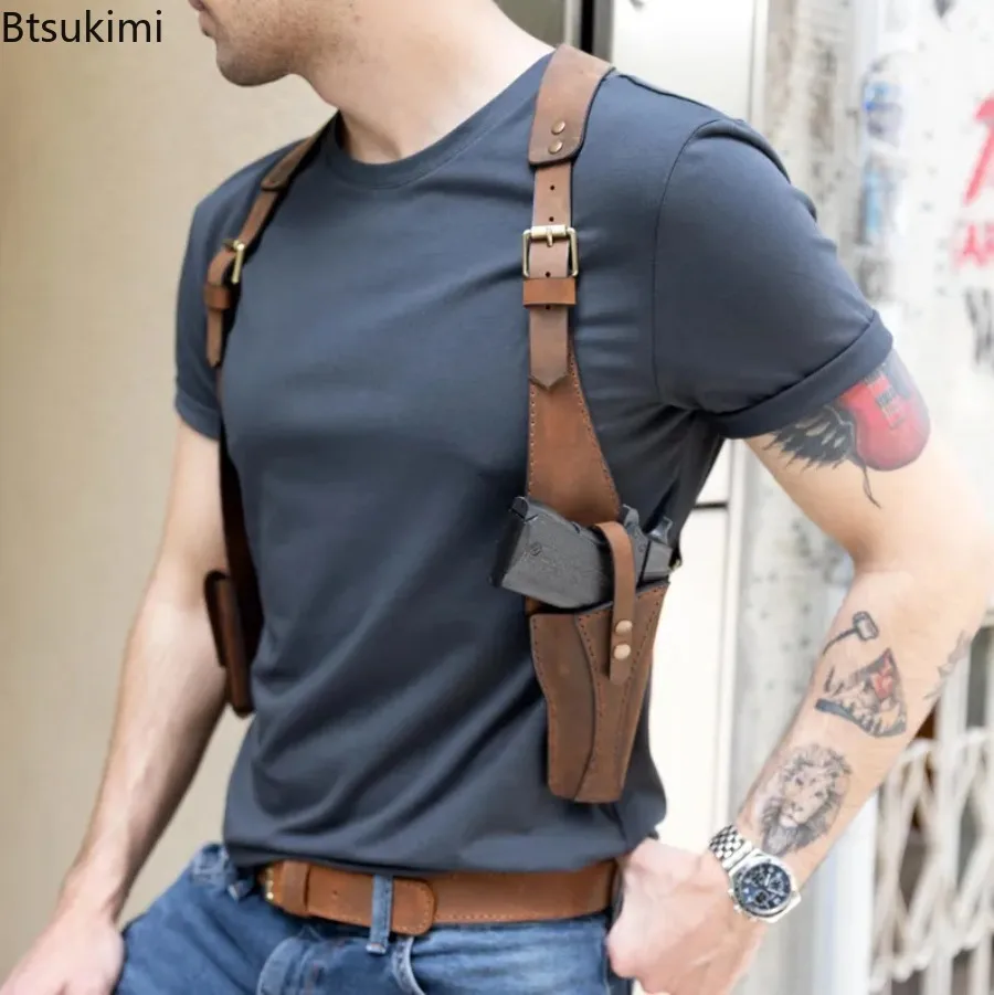 Medieval Hidden Underarm Belt Wallet Vest Pocket Mobile Phone Vintage PU Leather Adjustable Buckle Shoulder Strap Cosplay Props