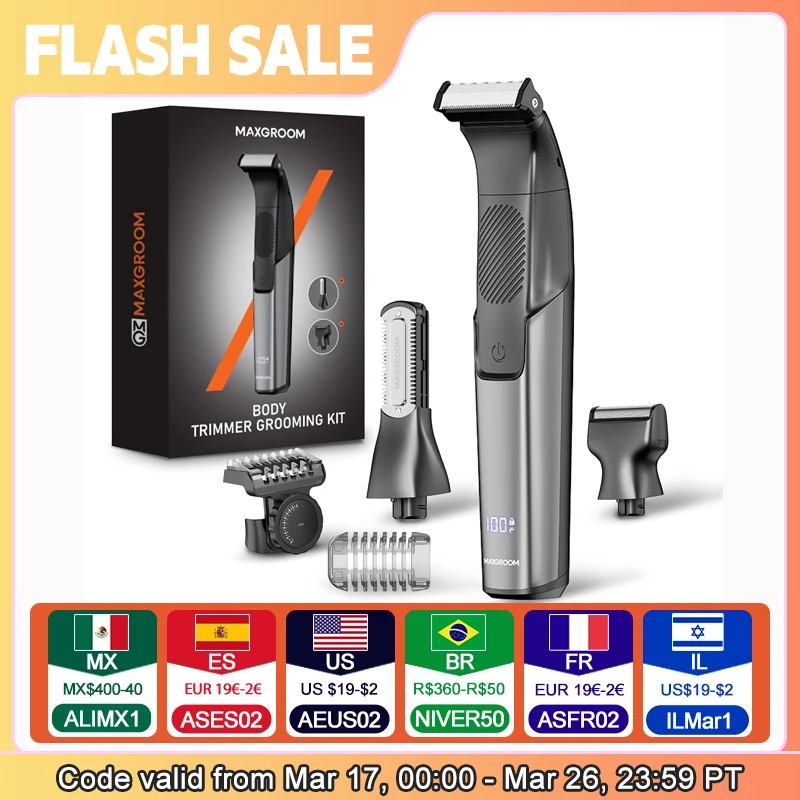 MAXGROOM Electric Body Hair Trimmer for Men Double-Sided Blade IPX6 Waterproof Body Hair Razor for Groin Pubic Body Hair Groomer