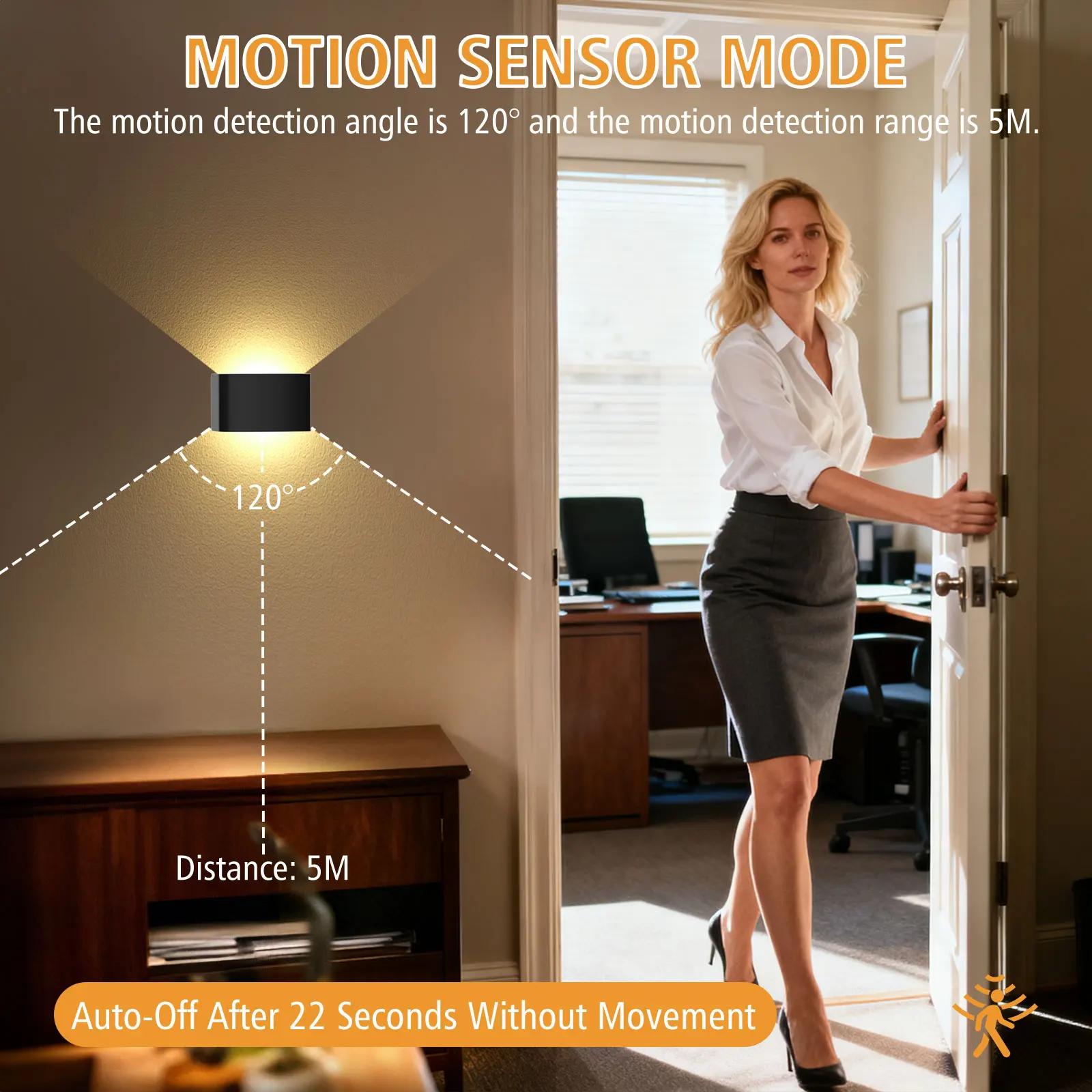 Lámpara de pared interior recargable hacia arriba y hacia abajo con sensor de movimiento lámpara de pared inalámbrica LED blanca cálida con control remoto